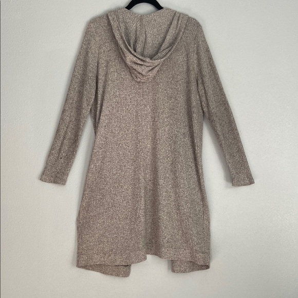 Unbranded Women's Beige Hooded Sweater Open Front Cardigan Long Sleeves Sz L - Picture 7 of 11